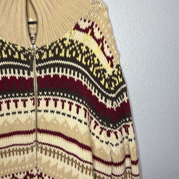 Great Northwest Knit Green Red Cream Full Zip Sweater Size 3X - Picture 3 of 9